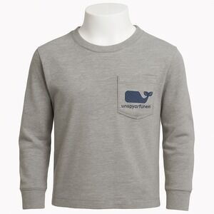 Vineyard Vines Youth 12-14 Long‎ Sleeve Gray Pocket Tee Whale Logo Shirt